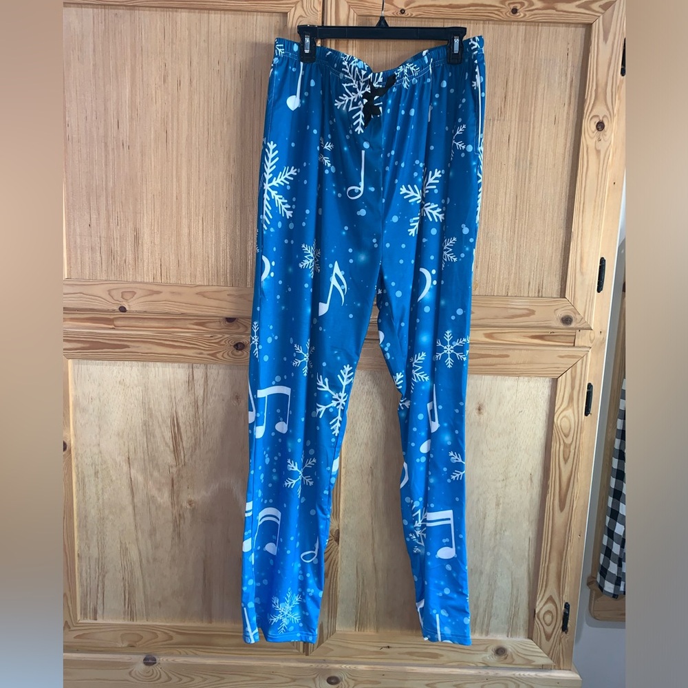 Feifeiyu blue/white musical notes snowflakes sleep lounge pajama pants size XXL